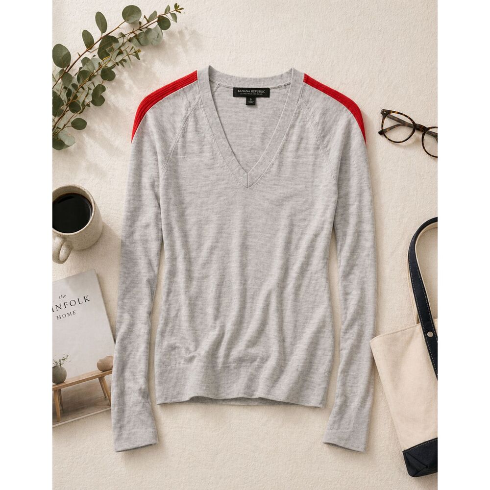 Banana Republic Womens Sweater Shirt Medium Long Sleeve Merino Wool Gray (536)